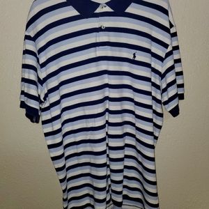 Blue and white polo